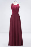 Elegant Roud Neckline Sleeveless Burgundy Lace Bridesmaid Dress Online