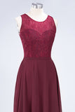 Elegant Roud Neckline Sleeveless Burgundy Lace Bridesmaid Dress Online