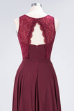 Elegant Roud Neckline Sleeveless Burgundy Lace Bridesmaid Dress Online