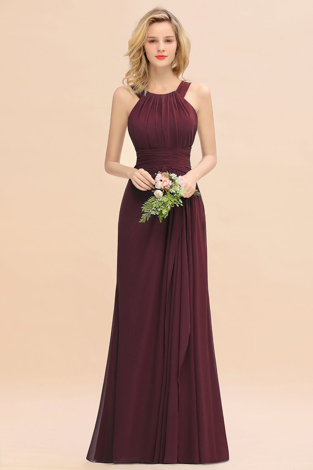 Elegant Round Neck Sleeveless Bridesmaid Dresses with Ruffles Newinlook Elegant Round Neck Sleeveless Bridesmaid Dresses with Ruffles Newinlook