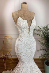 Elegant Satin Sweetheart Mermaid Wedding Dresses White Lace Bridal Gowns With Appliques Online