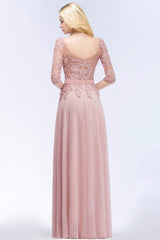 Elegant Scoop Half-Sleeves Lace Dusty Rose Bridesmaid Dress With Pearls