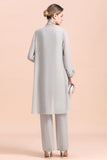 Elegant Sleeveless Appliques Silver Chiffon Mother of Bride Jumpsuit with Wrap