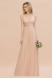 Elegant Spaghetti Straps Pink Backless Bridesmaid Dresses with Beadings