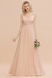 Elegant Spaghetti Straps Pink Backless Bridesmaid Dresses with Beadings
