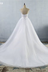 Elegant Spaghetti Straps Sweetheart Wedding Dress White Tulle Appliques Bridal Gowns with Beadings Sash