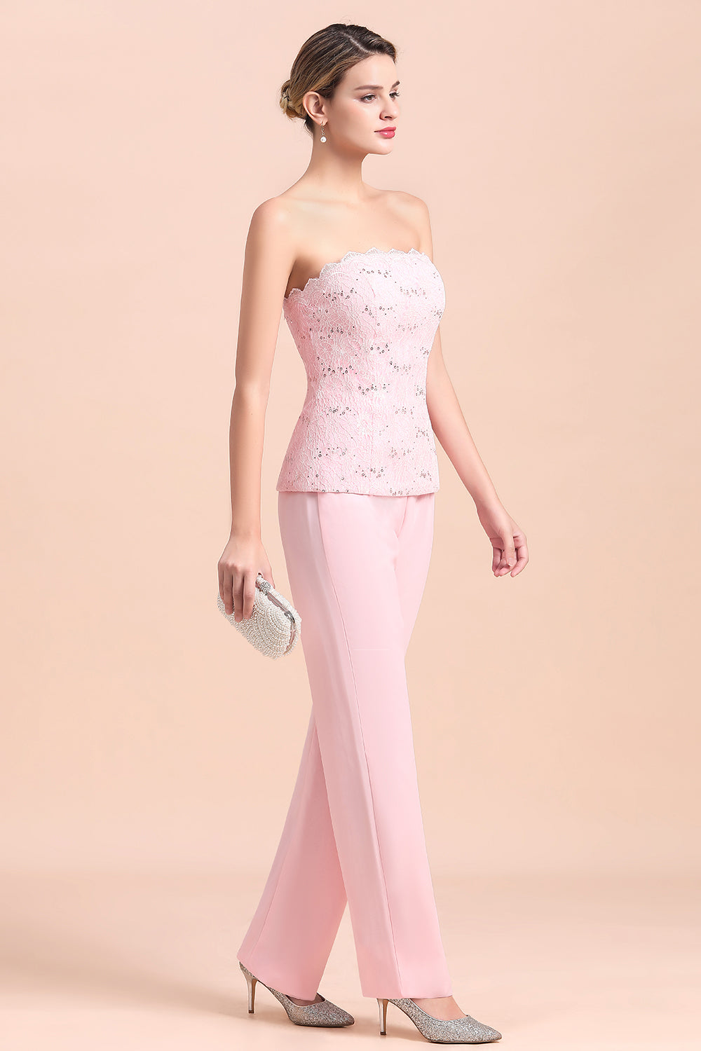 Elegant Strapless Appliques Mother of Bride Jumpsuit with Long Sleeves Wraps