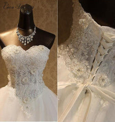 Elegant Strapless Tulle Ball Gown Wedding Dress Appliques Sequined Sweetheart Bridal Gowns On Sale