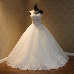 Elegant Strapless Tulle Ball Gown Wedding Dress Appliques Sequined Sweetheart Bridal Gowns On Sale
