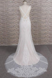 Elegant Straps A-line Lace Wedding Dresses White Mermaid V-neck Bridal Gowns On Sale