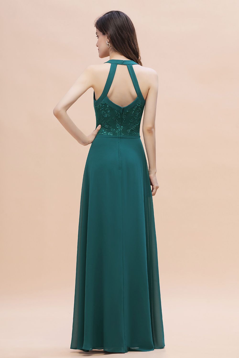 Elegant Straps Peacock Chiffon Appliques Bridesmaid Dress Sleeveless On Sale