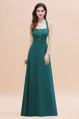 Elegant Straps Peacock Chiffon Appliques Bridesmaid Dress Sleeveless On Sale