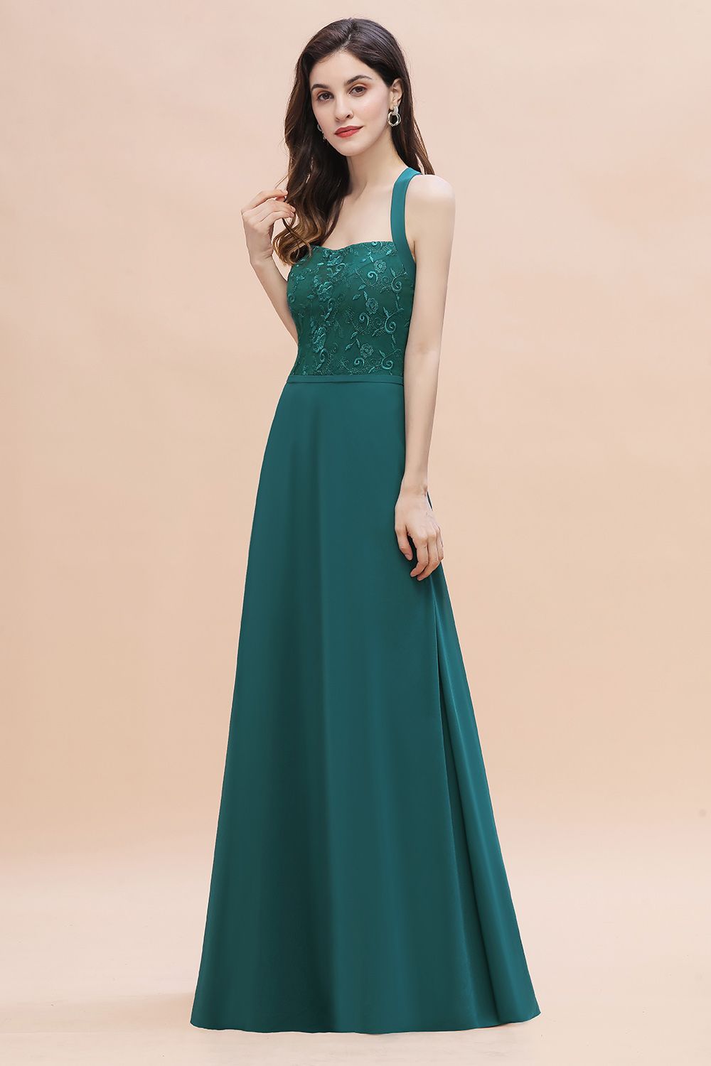 Elegant Straps Peacock Chiffon Appliques Bridesmaid Dress Sleeveless On Sale