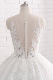 Elegant Straps Sleeveless White Wedding Dresses With Appliques A line Tulle Bridal Gowns On Sale