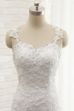 Elegant Straps Sweetheart Lace Wedding Dress Sexy Backless Sleeveless Appliques Bridal Gowns with Beadings