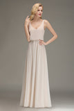 Elegant Straps V-Neck Long Affordable Bridesmaid Dresses with Ruffle