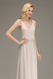 Elegant Straps V-Neck Long Affordable Bridesmaid Dresses with Ruffle