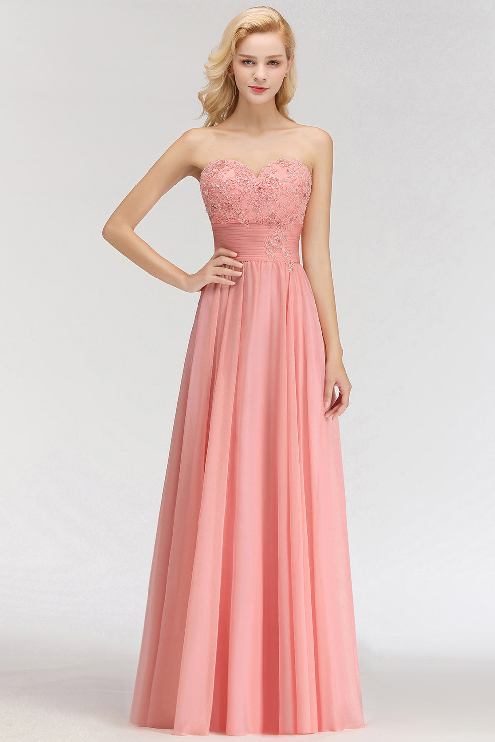 Elegant Sweetheart Ruffle Pink Bridesmaid Dresses with Appliques