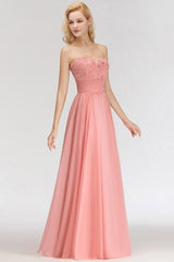 Elegant Sweetheart Ruffle Pink Bridesmaid Dresses with Appliques
