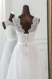 Elegant Tullace Jewel Sleeveless White Wedding Dresses with Appliques Online