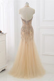 Elegant Tulle Halter Rhinestones Mermaid Prom Dresses Sleeveless Appliques Online