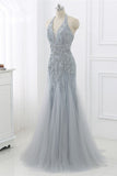 Elegant Tulle Halter Rhinestones Mermaid Prom Dresses Sleeveless Appliques Online