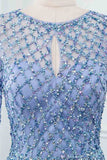 Elegant Tulle Jewel Rhinestones Prom Dresses with Long Sleeves