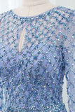 Elegant Tulle Jewel Rhinestones Prom Dresses with Long Sleeves