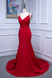 Elegant V-Neck Burgundy Prom Dresses Spaghetti Straps with Beadings Sash