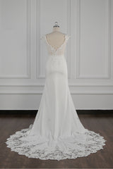 Elegant V-neck Chiffon Lace Wedding Dress Beadings Appliques Mermaid Bridal Gowns Online