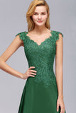 Elegant V-Neck Dark Green Lace Bridesmaid Dresses with Front-Slit