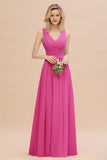 Elegant V-Neck Dusty Rose Chiffon Bridesmaid Dress with Ruffle