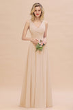 Elegant V-Neck Dusty Rose Chiffon Bridesmaid Dress with Ruffle