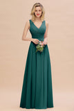 Elegant V-Neck Dusty Rose Chiffon Bridesmaid Dress with Ruffle
