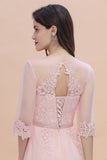 Elegant V-neck Half Sleeves Lace Pink Bridesmaid Dress On Sale