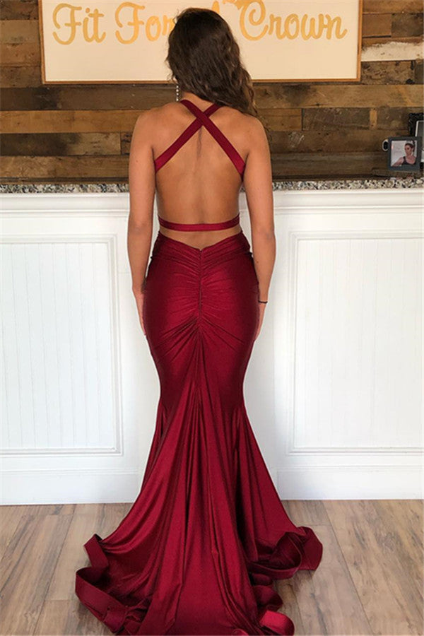 Elegant V-Neck Mermaid Burgundy Prom Dress Newinlook Elegant V-Neck Mermaid Burgundy Prom Dress Newinlook