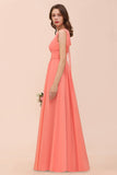 Elegant V-Neck Ruffle Coral Chiffon Affordable Bridesmaid Dresses Online