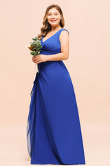Elegant V-Neck Sleeveless Chiffon Plus Size Bridesmaid Dress