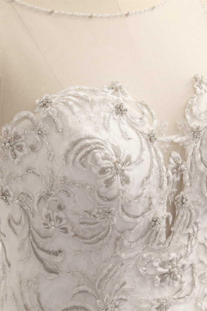 Elegant White Sleeveless Jewel Wedding Dresses With Appliques Mermaid Lace Bridal Gowns Online