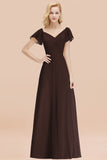 Elegent Short-Sleeve Long Bridesmaid Dress Online Yellow Chiffon Wedding Party Dress