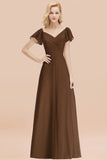 Elegent Short-Sleeve Long Bridesmaid Dress Online Yellow Chiffon Wedding Party Dress