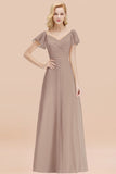 Elegent Short-Sleeve Long Bridesmaid Dress Online Yellow Chiffon Wedding Party Dress