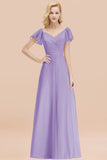 Elegent Short-Sleeve Long Bridesmaid Dress Online Yellow Chiffon Wedding Party Dress