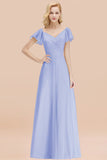 Elegent Short-Sleeve Long Bridesmaid Dress Online Yellow Chiffon Wedding Party Dress
