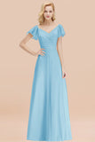 Elegent Short-Sleeve Long Bridesmaid Dress Online Yellow Chiffon Wedding Party Dress