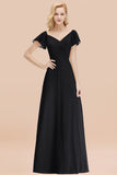 Elegent Short-Sleeve Long Bridesmaid Dress Online Yellow Chiffon Wedding Party Dress