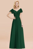 Elegent Short-Sleeve Long Bridesmaid Dress Online Yellow Chiffon Wedding Party Dress