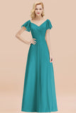 Elegent Short-Sleeve Long Bridesmaid Dress Online Yellow Chiffon Wedding Party Dress
