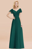 Elegent Short-Sleeve Long Bridesmaid Dress Online Yellow Chiffon Wedding Party Dress