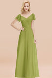 Elegent Short-Sleeve Long Bridesmaid Dress Online Yellow Chiffon Wedding Party Dress